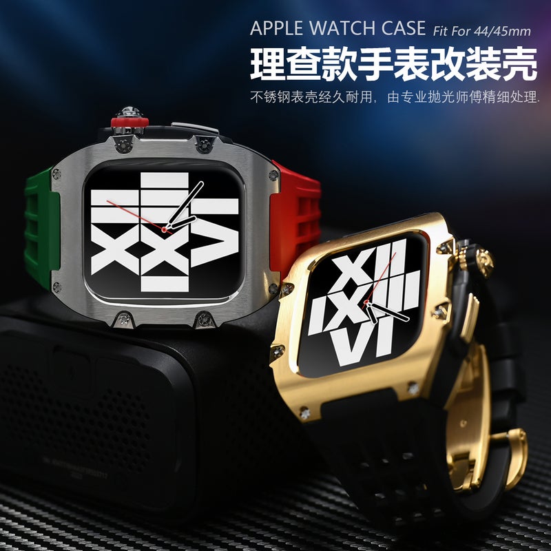 Apple Watch Strap Modified Case Apple Watch Stainless Steel Case Silicone Strap Iwatch Strap 44/45 - Image 2