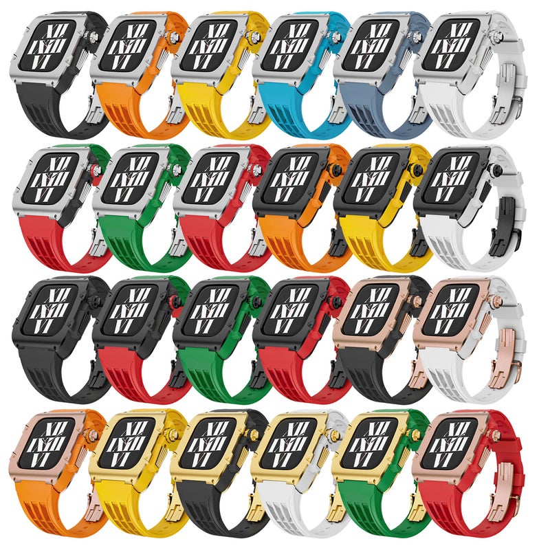 Apple Watch Strap Modified Case Apple Watch Stainless Steel Case Silicone Strap Iwatch Strap 44/45 - Image 3