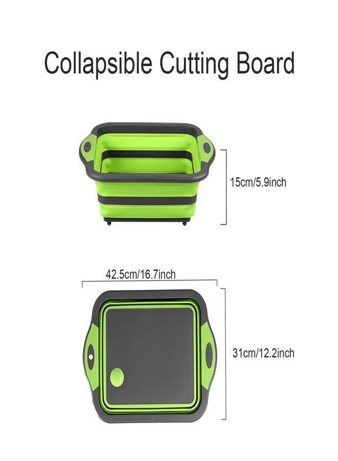 TYSSELY Camping Collapsible Cutting Board Dish Basin BBQ Prep Tub Camp Sink Dish Washing Station Multifunctional Storage Basket(Grey green) - Image 2