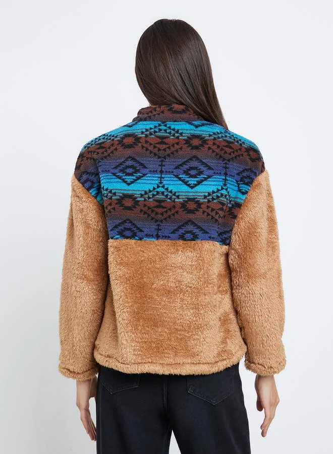 Take Two  Take Two Printed Panel Furry Textured Sweatshirt for Women | Best Price UAE