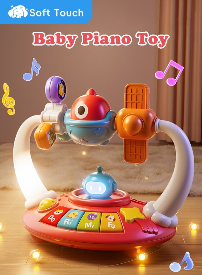 سوفت تاتش لعبة موسيقية للأطفال الصغار، لعبة مضيئة، لوحة مفاتيح موسيقية للأطفال مع رف ألعاب، ألعاب مونتيسوري تعليمية مبكرة للأطفال، لعبة مونتيسوري تنموية للأطفال من عمر 18 شهرًا فما فوق (أحمر) - Image 1