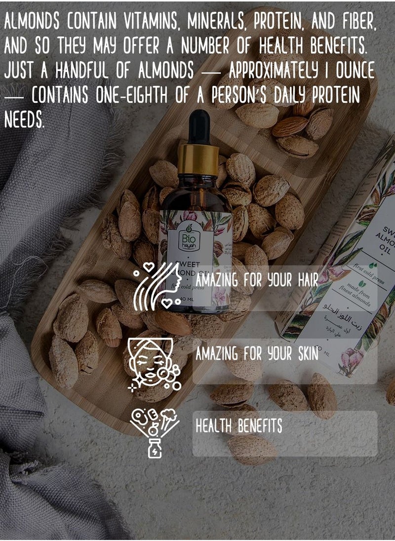 Biohayah - Biohayah, Organic Sweet Almond Oil for Skin and for Hair Scalp , 40ML - Image 1
