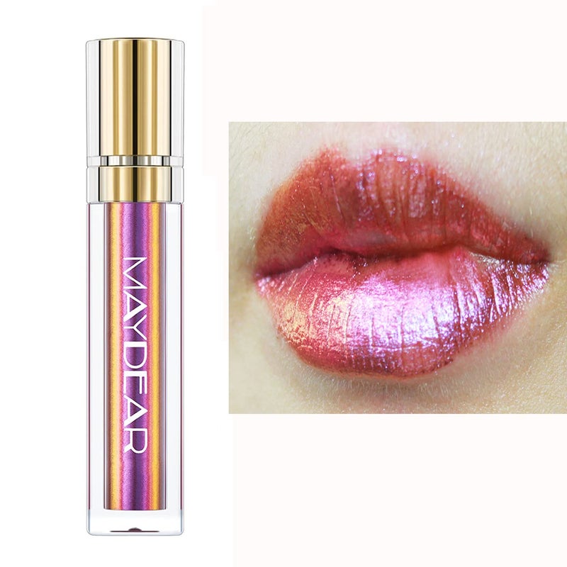 Maydear Chameleon Lipstick, High Pigmented Pink Lipstick for Women Metallic Shine Lip Gloss, Full-Coverage Multichrome Long Lasting Rainbow Lip Makeup, Fuchsia(01) - Image 1