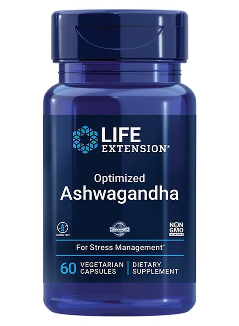 Life Extension Optimized Ashwagandha Extract 60 Vegetarian Capsules for Stress Management Relaxation and Calm Mood Support - Image 1
