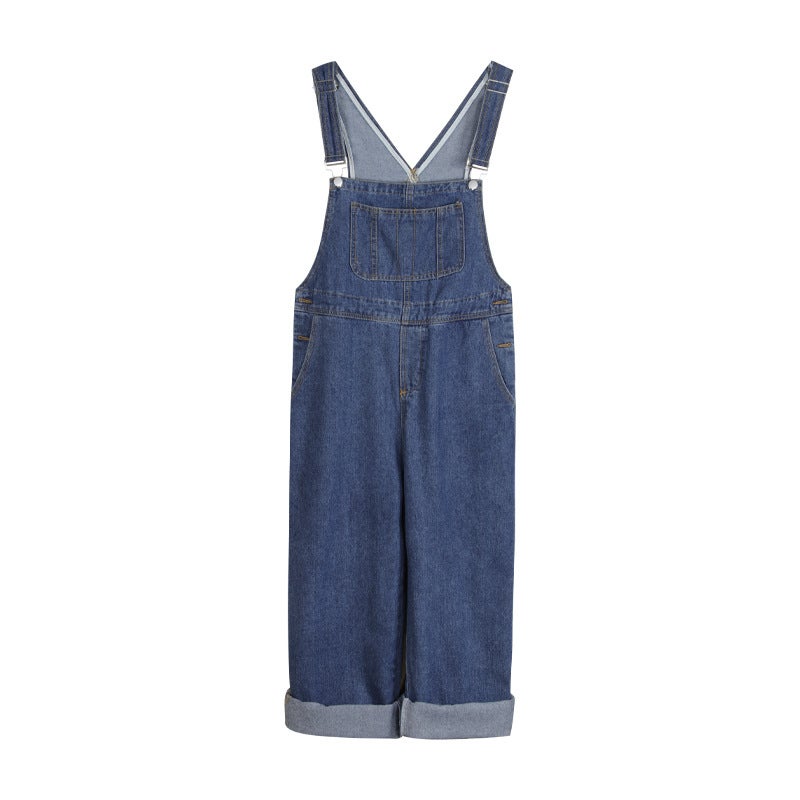 Design Sense Niche Denim Strap Pants Korean Style Loose Retro Hong Kong Style Age-Reducing Cute Japanese Student Small - Image 1