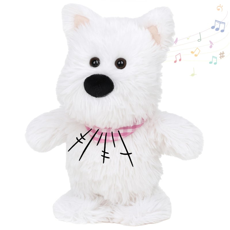 Hopearl Talking Singing Westie with Pink Bib Repeats What You Say Dog Walking Puppy Electric Interactive Animated Toy Speaking Plush Buddy Gifts for Toddlers White 9 - Image 3