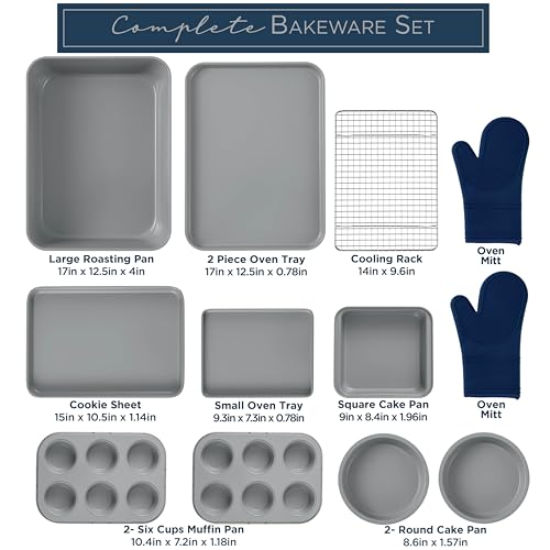 Country Kitchen Nonstick Stackable Bakeware Set - Deluxe Heavy Duty, Durable, Easy Release Baking Set, Denim, 13 Pcs - Image 4