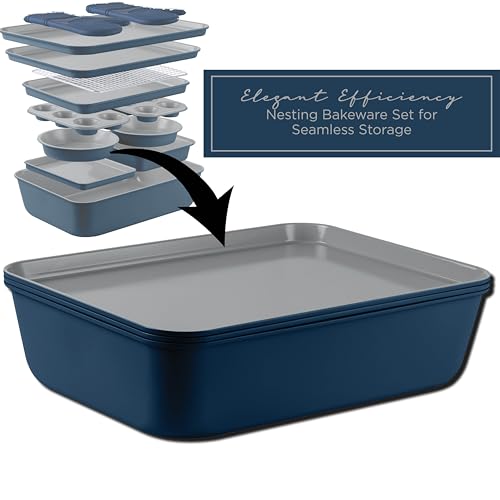 Country Kitchen Nonstick Stackable Bakeware Set - Deluxe Heavy Duty, Durable, Easy Release Baking Set, Denim, 13 Pcs - Image 2