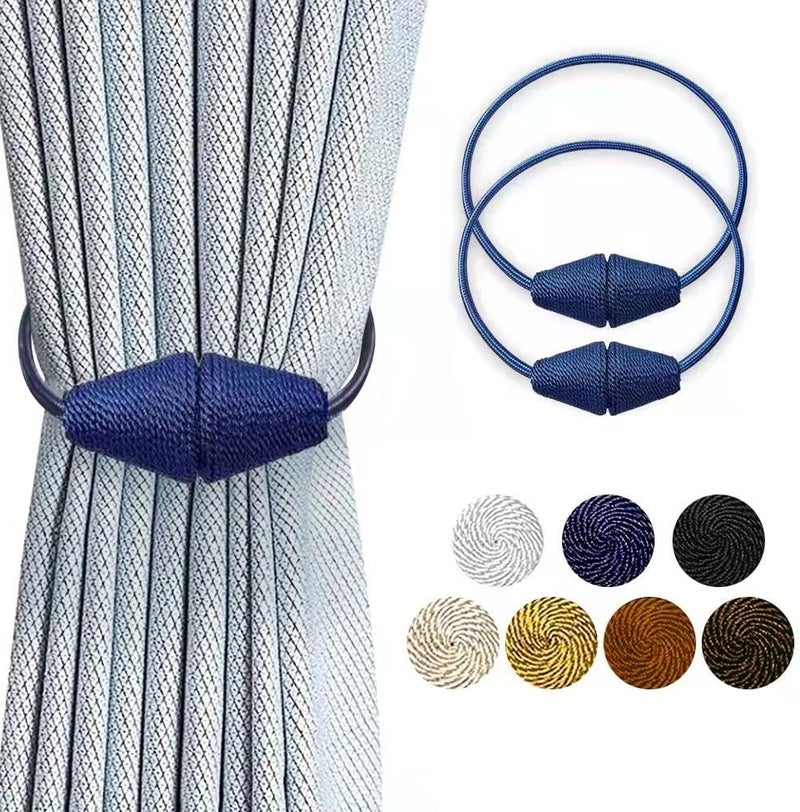 XDerlin 2Pack Magnetic Curtain Tiebacks European Style Convenient Drape Tie Backs Curtain Holdbacks Clips Holder for Thin or Thick Curtains Home Office Window Draperies (Navy Blue) - Image 1