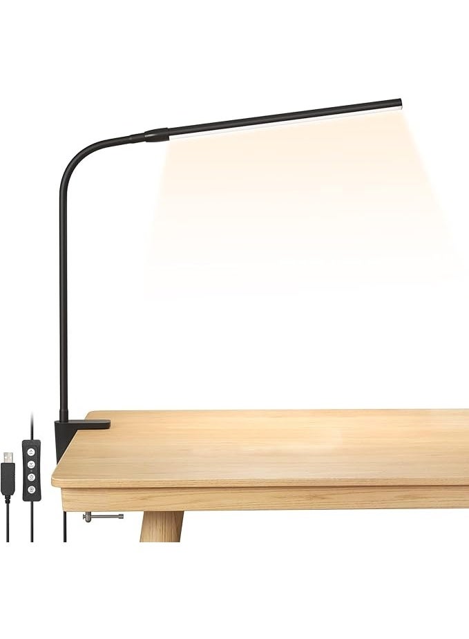 Lepro Desk Lamp Clip on Desk Lamp, for home office, 10 Brightness, 460 lumens, Dimmable USB Clamp Lamp, Adjustable Flexible Gooseneck Table Light for reading, study lamp for students, Black - Image 1