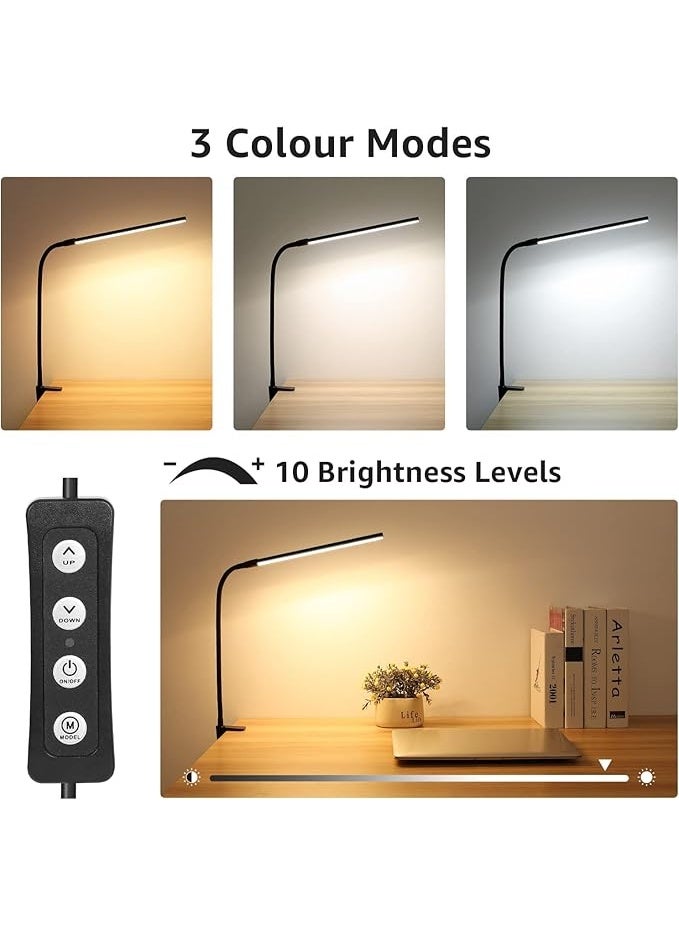 Lepro Desk Lamp Clip on Desk Lamp, for home office, 10 Brightness, 460 lumens, Dimmable USB Clamp Lamp, Adjustable Flexible Gooseneck Table Light for reading, study lamp for students, Black - Image 5