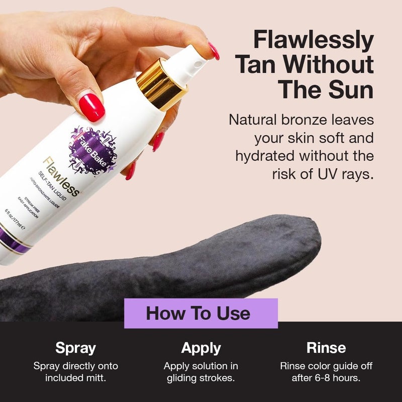 Fake Bake Flawless Self-Tanning Liquid Streak-Free, Long-Lasting Natural Glow For All Skin Tones - Sunless Tanner with Professional Mitt For Easy Application, Black Coconut Scent - 6 oz (Pack of 2) - Image 3