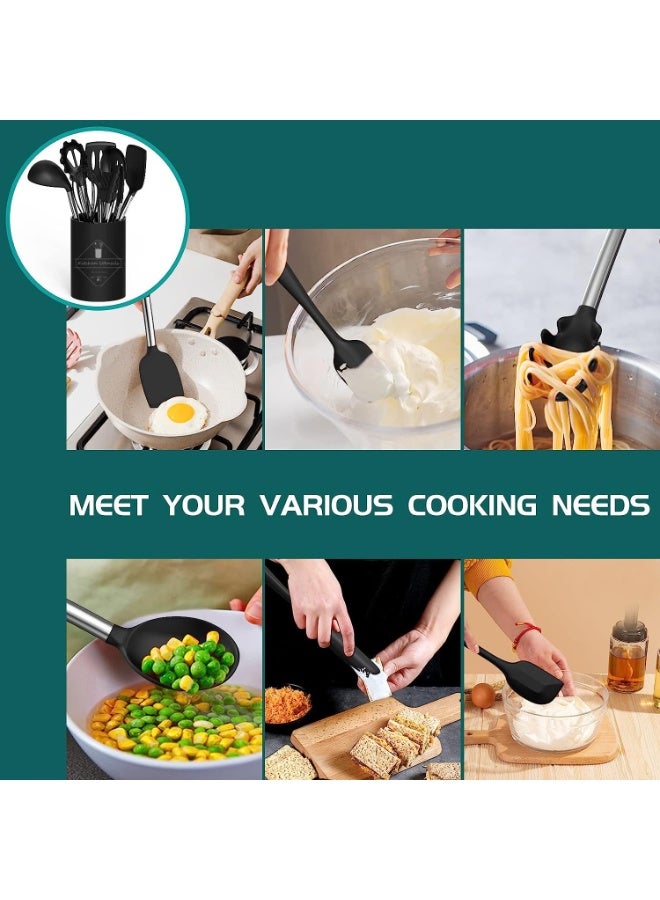 15-Piece Silicone Cooking Utensil Set with Stainless Steel Handle, Non-stick, Black - Image 3