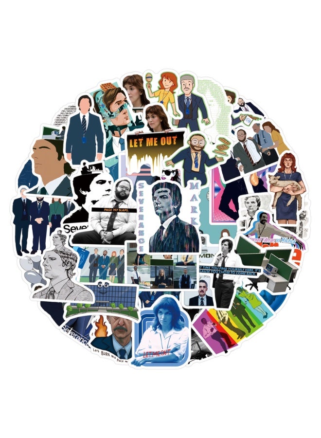 NIBEMINENT 55 Pcs Severance TV Show Deco Kit Waterproof Stickers, High Definition Printing Bright Colors, Suitable for Laptop Skateboard Luggage Water Bottle Guitar DIY - Image 1