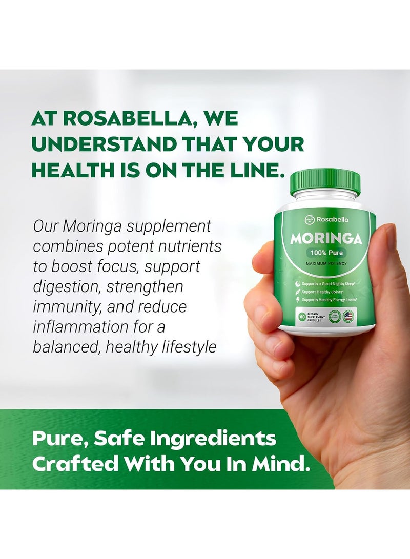 Rosabella Moringa Powder Capsules - Pure Nutrient-Rich Moringa Powder - A Natural Green Antioxidant Superfood - Supports Energy, Skin Health, Gut Health+ - w/Essential Vitamins & Amino Acids A1  - Image 5