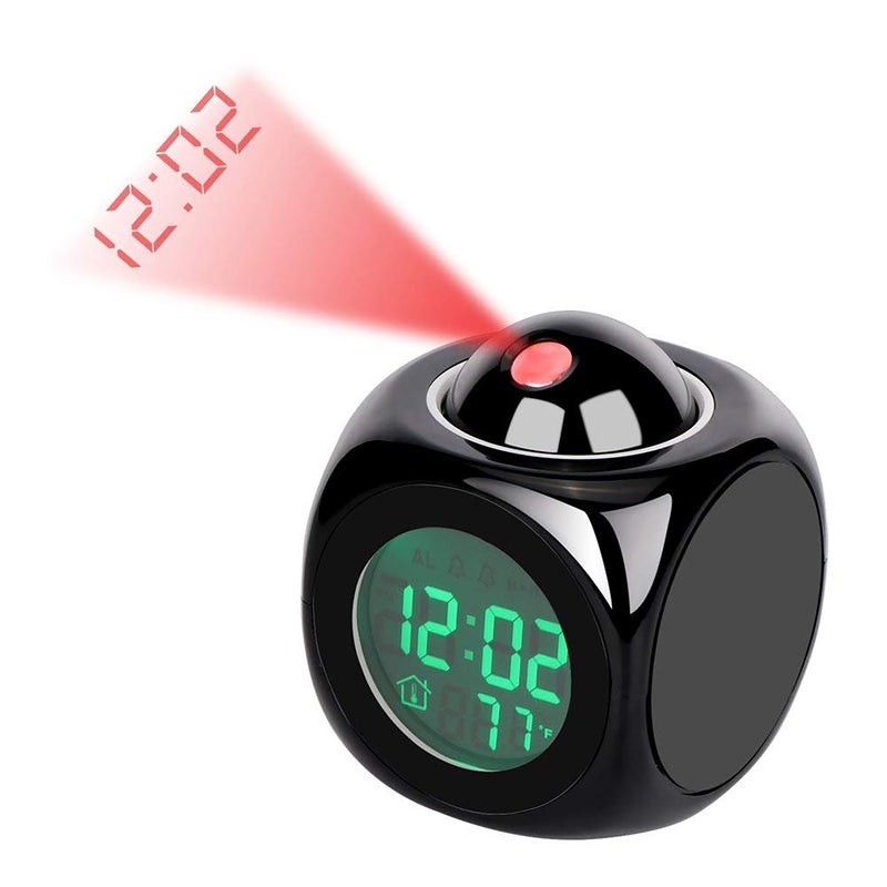 Electronic desk clock, brightness can be set, temperature display, time projection, 5 music alarms, date, black - Image 1