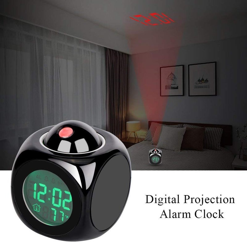 Electronic desk clock, brightness can be set, temperature display, time projection, 5 music alarms, date, black - Image 2