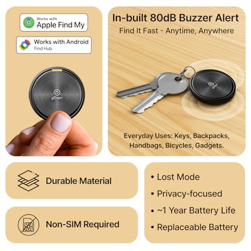 pTron TagNet X4 for iPhone & Android Users, Works w/Apple Find My & Google My Hub Network, Anti-Lost & Loud 80dB Buzzer, No SIM Needed, Item Finder for Keys, Wallets, Bags, 1-Year Battery (Black) - Image 2