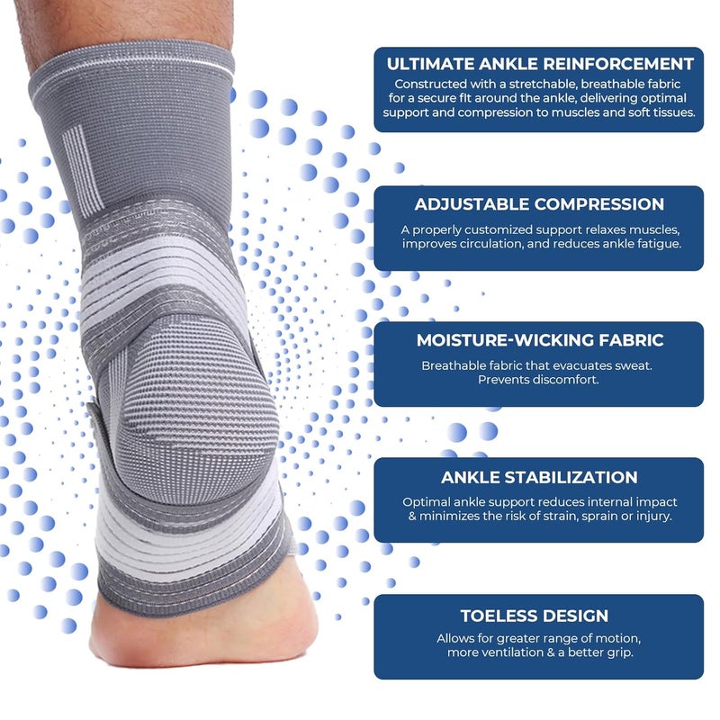 NeoTech Care دعامة كاحل نيتوتك كير دعم مرن قماش قابل للتنفس حزام ضغط قابل للتعديل للرجال والنساء والشباب للقدم اليسرى أو اليمنى لون رمادي حجم L 1 وحدة - Image 4