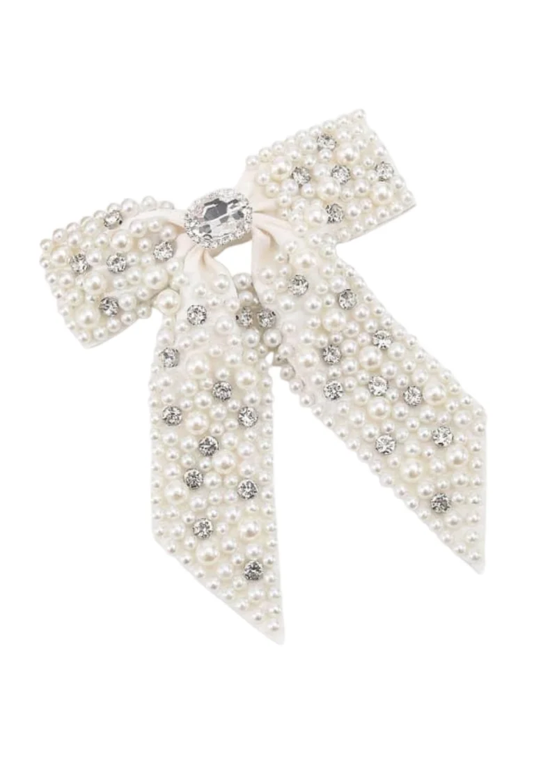 Sosha Elegance Pearl and Crystal Hair Bow - White