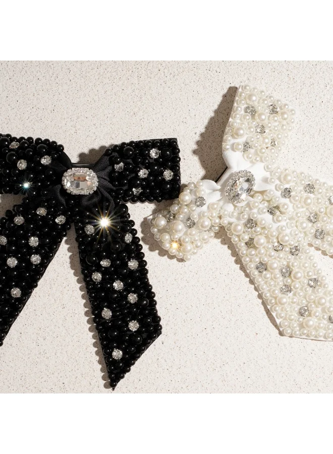 Sosha Elegance Pearl and Crystal Hair Bow - White