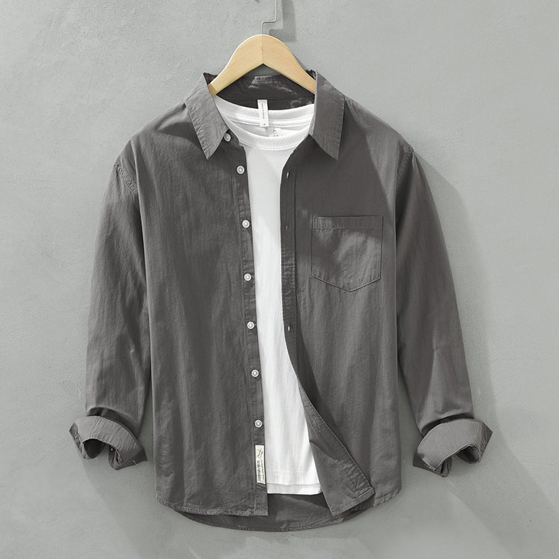 6667 Japanese Style Fresh Solid Color Long Sleeve Shirt Loose Lapel Pure Cotton Fashion Artistic Casual Shirt - Image 1