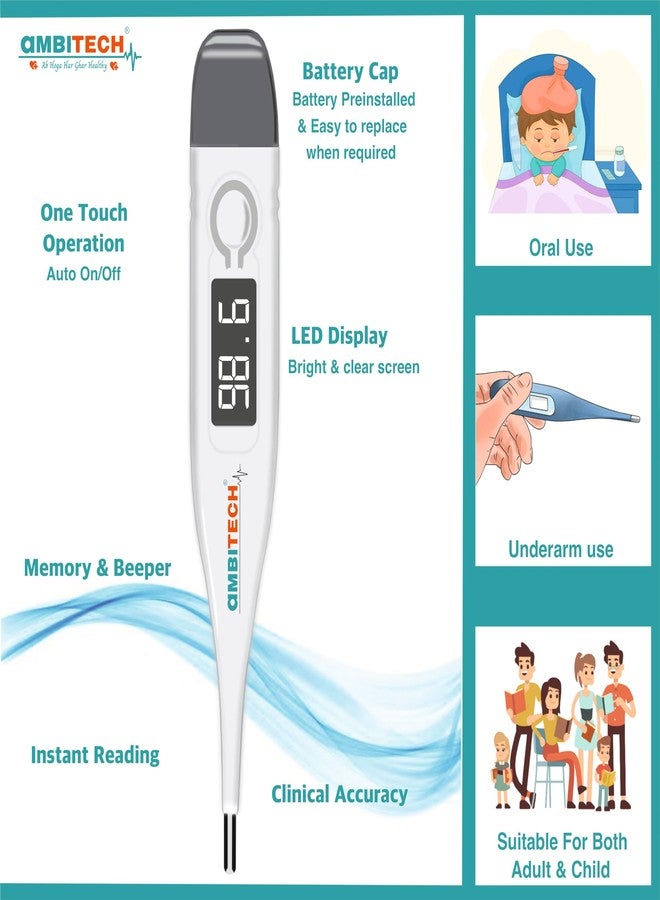 AmbiTech PHX-01 Digital Thermometer with One Touch Operation For Child and Adult Oral or Underarm Use |Made in India|1 Year Warranty - Image 2