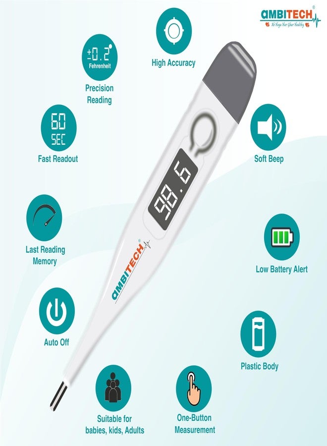 AmbiTech PHX-01 Digital Thermometer with One Touch Operation For Child and Adult Oral or Underarm Use |Made in India|1 Year Warranty - Image 3