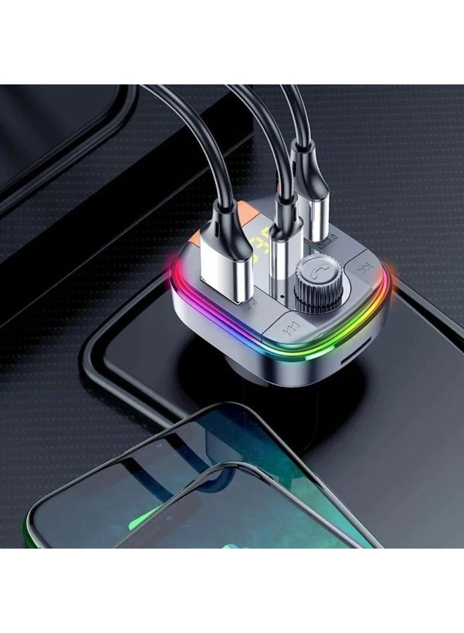 Tradeo Car Bluetooth FM Transmitter with Smart Voltage Display | Dual USB + PD Fast Charging | LED Ambient Light - Image 5