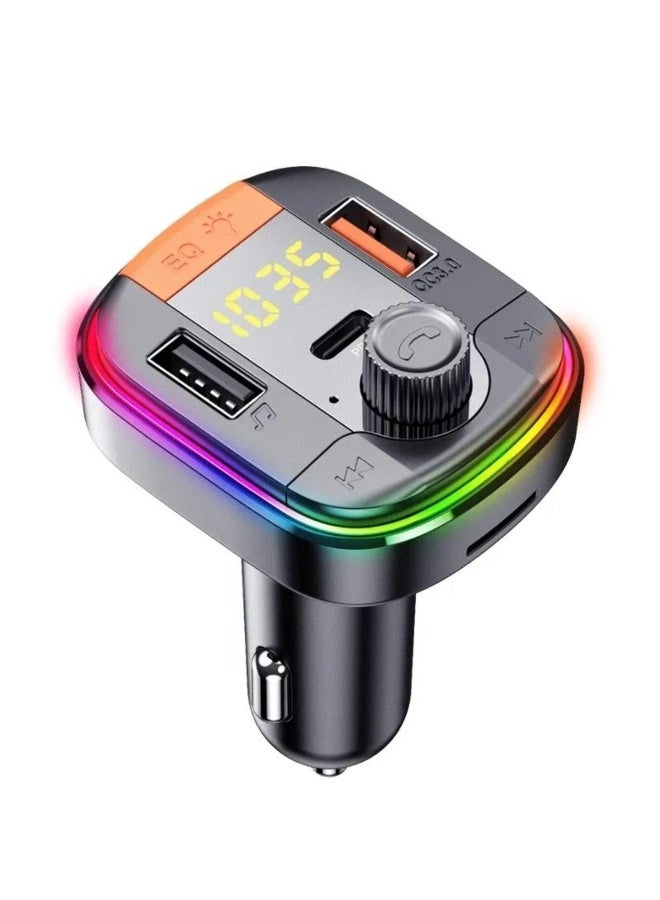 Tradeo Car Bluetooth FM Transmitter with Smart Voltage Display | Dual USB + PD Fast Charging | LED Ambient Light - Image 1