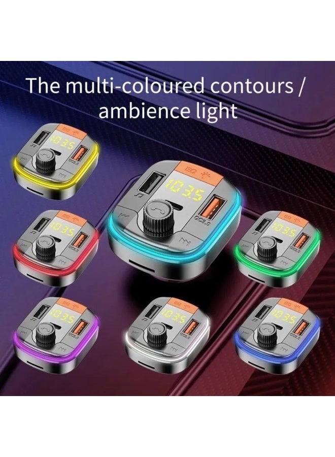 Tradeo Car Bluetooth FM Transmitter with Smart Voltage Display | Dual USB + PD Fast Charging | LED Ambient Light - Image 3