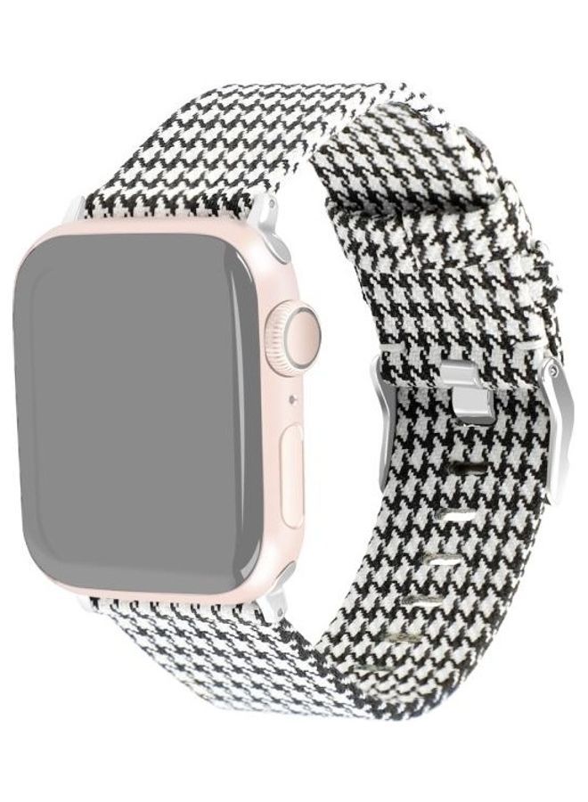 NIBEMINENT D Style Canvas Wrist Strap For Apple Watch Series 7 41mm/6 & SE 5 4 40mm/3 2 1 38mm Black/White - Image 1