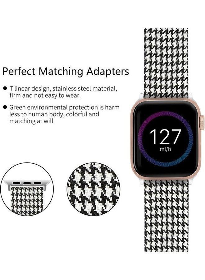 NIBEMINENT D Style Canvas Wrist Strap For Apple Watch Series 7 41mm/6 & SE 5 4 40mm/3 2 1 38mm Black/White - Image 4