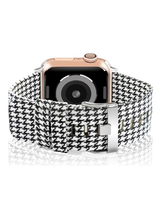 NIBEMINENT D Style Canvas Wrist Strap For Apple Watch Series 7 41mm/6 & SE 5 4 40mm/3 2 1 38mm Black/White - Image 5