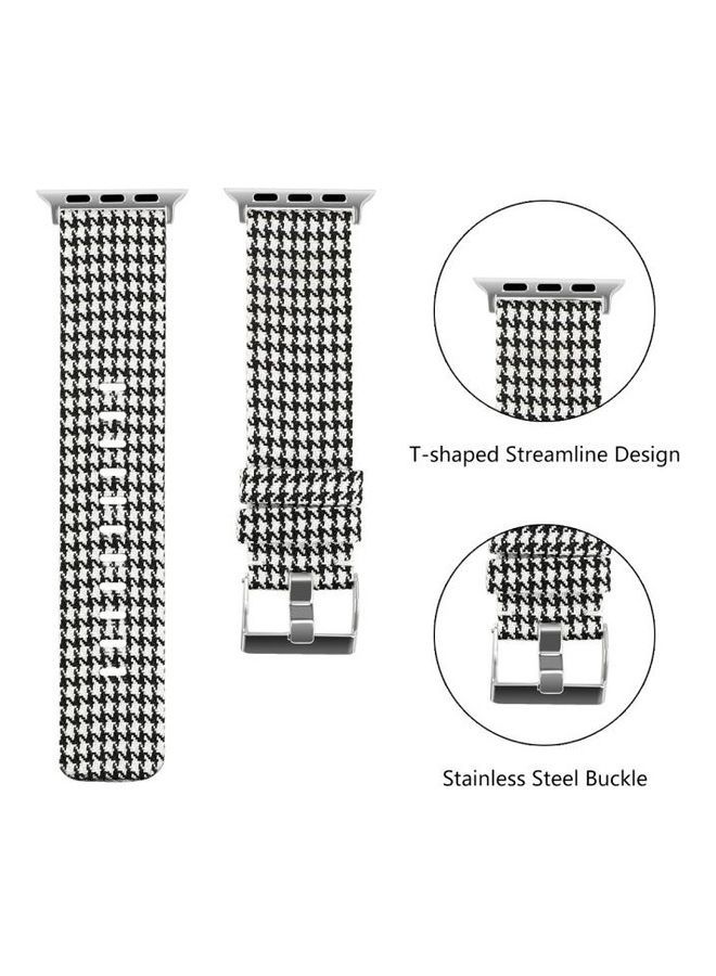 NIBEMINENT D Style Canvas Wrist Strap For Apple Watch Series 7 41mm/6 & SE 5 4 40mm/3 2 1 38mm Black/White - Image 3