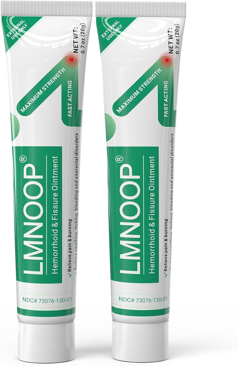 LMNOOP Hemorrhoid Treatment Ointment, Maximum Strength Treatment & Fast Relief for Pain, Itching, Burning, Swelling, Fissure, Bleeding, Discomfort, Long-Lasting Internal & External Hemorrhoid Cream, (2-Pack) 