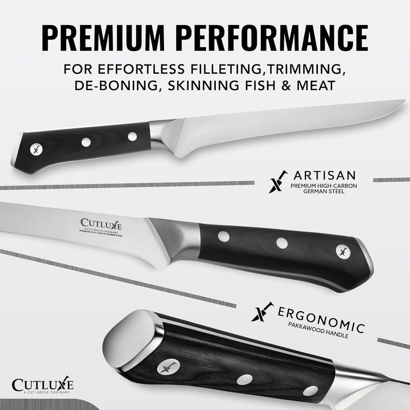Cutluxe Boning Knife – 6" Razor Sharp Fillet Knife – High Carbon German Steel – Full Tang Ergonomic Handle Design, Grilling Gifts for Men – Artisan Series - Image 2