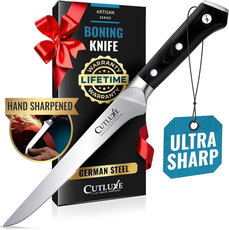 Cutluxe Boning Knife – 6" Razor Sharp Fillet Knife – High Carbon German Steel – Full Tang Ergonomic Handle Design, Grilling Gifts for Men – Artisan Series - Image 1