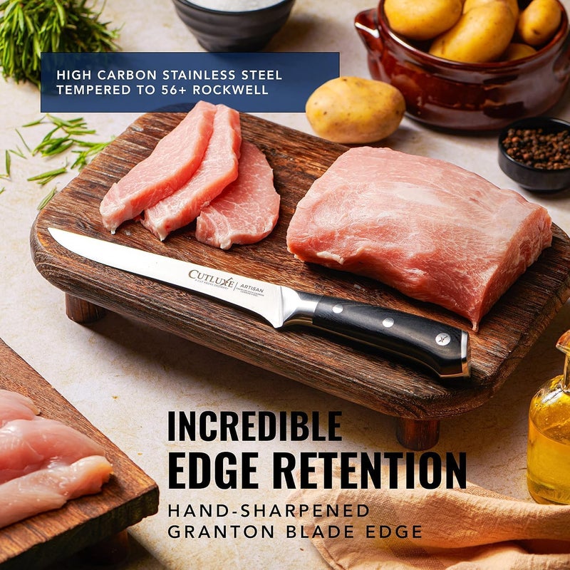 Cutluxe Boning Knife – 6" Razor Sharp Fillet Knife – High Carbon German Steel – Full Tang Ergonomic Handle Design, Grilling Gifts for Men – Artisan Series - Image 5