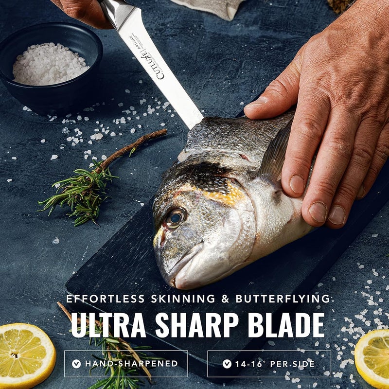 Cutluxe Boning Knife – 6" Razor Sharp Fillet Knife – High Carbon German Steel – Full Tang Ergonomic Handle Design, Grilling Gifts for Men – Artisan Series - Image 4