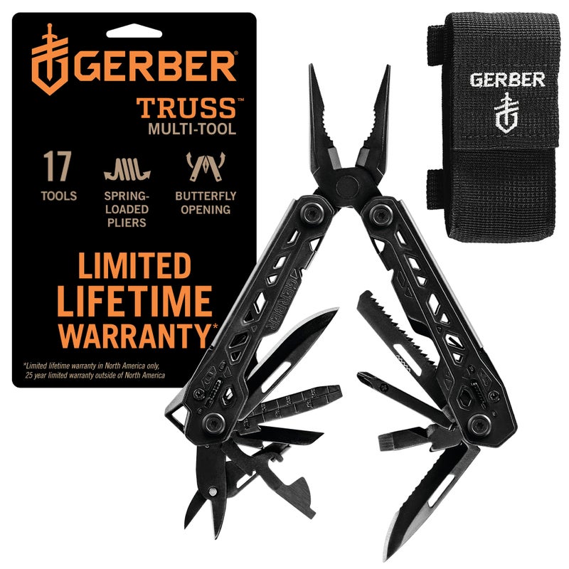 Gerber Gerber Gear Truss 17-in-1 Multitool with Pocket Knife and Needle Nose Pliers - Gifts for Men, Compact EDC Gear, Black with Standard Sheath  - Image 1