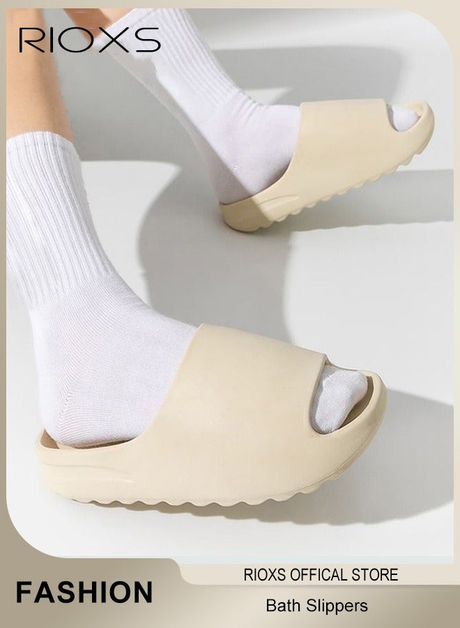 Unisex Slippers, Cloud Slides for Women and Men, Quick Drying Slippers for Bathroom, Comfy Pillow Slippers for Men, Soft EVA Slip-ons Slippers for Ladies, Women's Men's Open Toe Shoes, Soft EVA Slide Slippers, Anti-Slip Bath Slippers, Lightweight Shower Slippers, Pool Beach Indoor Outdoor Slide Slipper, Beige House Slipper