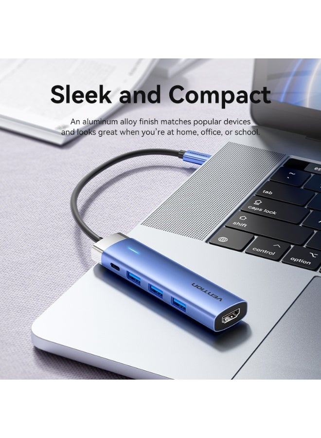 VENTION USB-C to HDMI/USB 3.0 x 3/PD Docking Station 0.15M Blue Aluminum Alloy Type Model # TGESB - Image 3