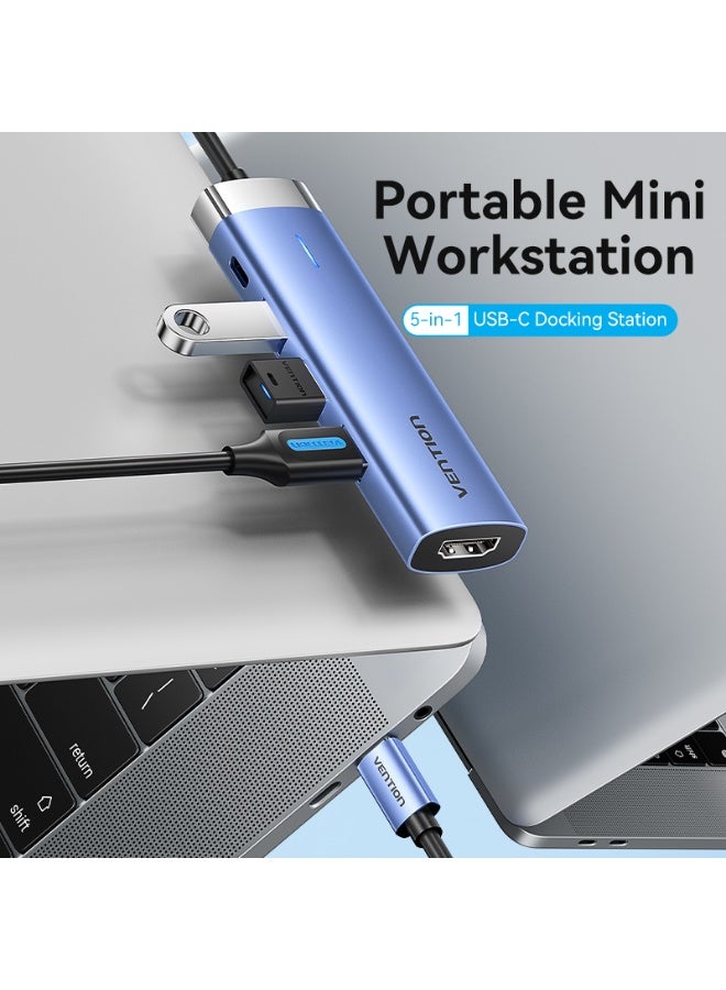 VENTION USB-C to HDMI/USB 3.0 x 3/PD Docking Station 0.15M Blue Aluminum Alloy Type Model # TGESB - Image 2