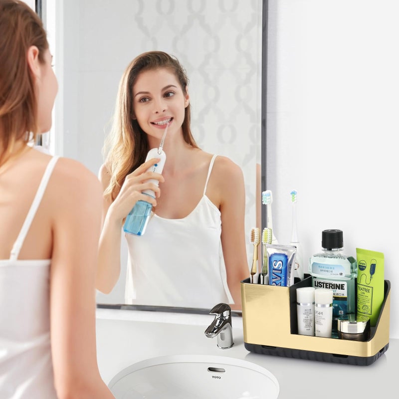 Parkmani Bathroom Counter Organizer  Kids Electric Toothbrush And Toothpaste Holders For Bathroom Organizers And Storage  Bathroom Vanity Sink Organizer (Brushed Gold) - Image 2