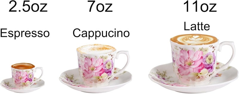GuangYang 12 Pieces (Tiny Style) Espresso Cups and Saucers，2.5 ounce/80ml，Set of 6,Mini Premium Porcelain Coffee Cup Set, Fancy Flower Pattern Design - Image 4