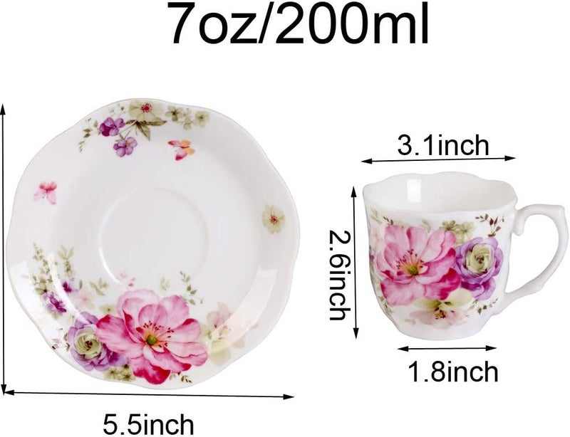 GuangYang 12 Pieces (Tiny Style) Espresso Cups and Saucers，2.5 ounce/80ml，Set of 6,Mini Premium Porcelain Coffee Cup Set, Fancy Flower Pattern Design - Image 5
