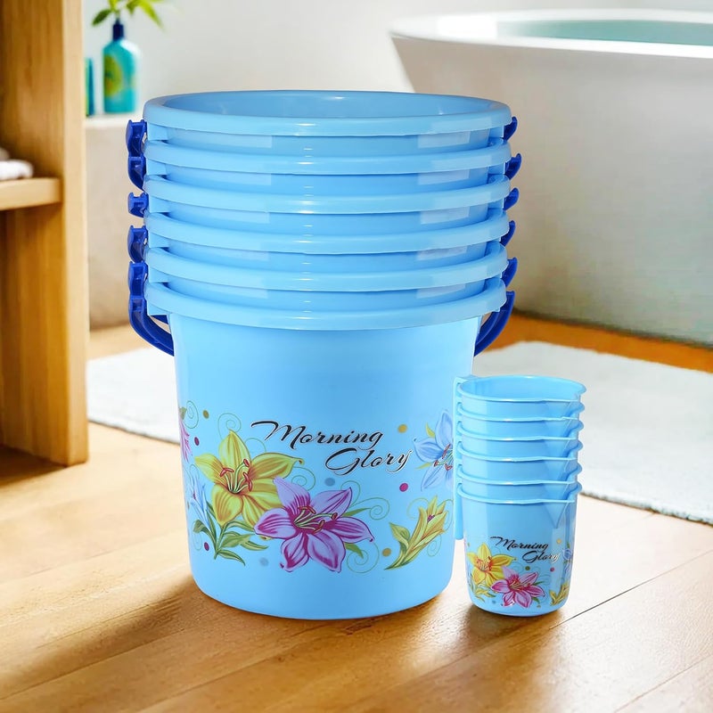 Kuber Industries Kuber Industries Set of 12 Bathroom Bucket Mug Set Bathroom Combo Set for Bathroom Hotels Laundry Each 6 Pieces Bucket18 L Mug500 ml Bathing Set Bathroom Accessories Set Blue  - Image 1