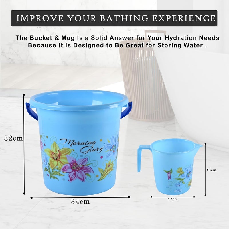 Kuber Industries Kuber Industries Set of 12 Bathroom Bucket Mug Set Bathroom Combo Set for Bathroom Hotels Laundry Each 6 Pieces Bucket18 L Mug500 ml Bathing Set Bathroom Accessories Set Blue  - Image 3