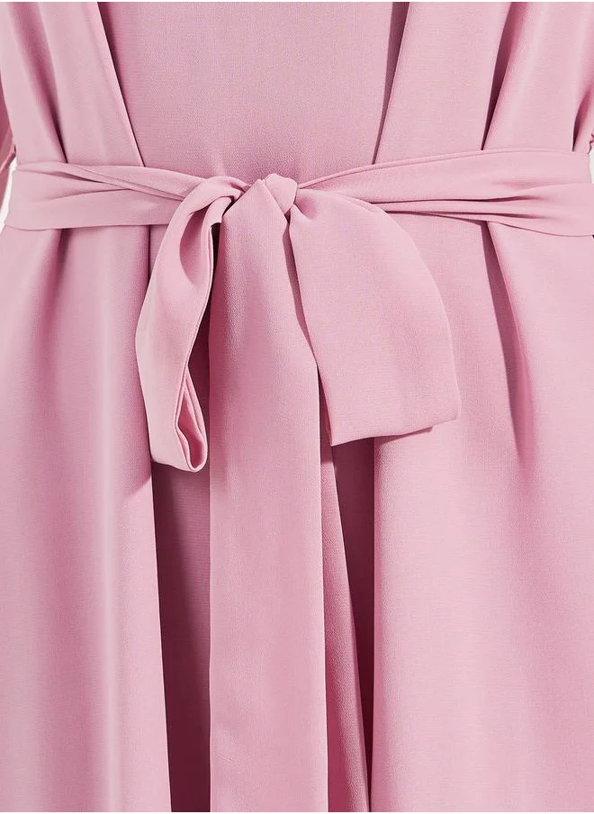 Styli Asymmetric Overlay Ruffled Midi Dress